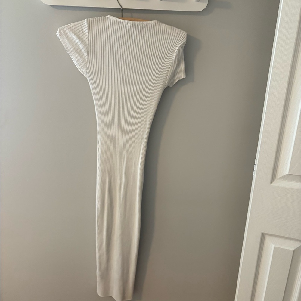 White Ribbed Button-Down Dress - Picture 5 of 6